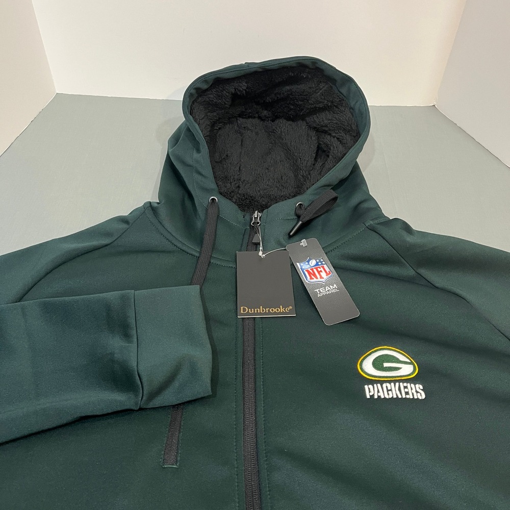 Green Bay Packers Sherpa Lined Hooded Jacket Mens 4XL Green Dunbrooke NFL Shag